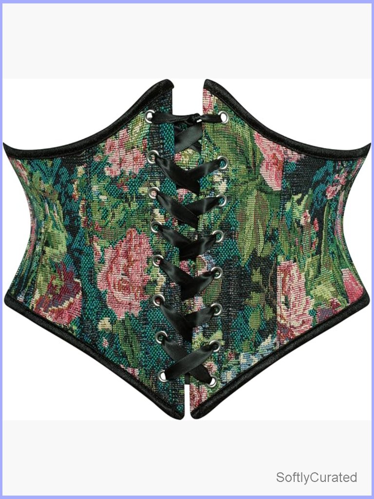 Lace Up Boned Floral Corset Belt Underbust Waist Cincher